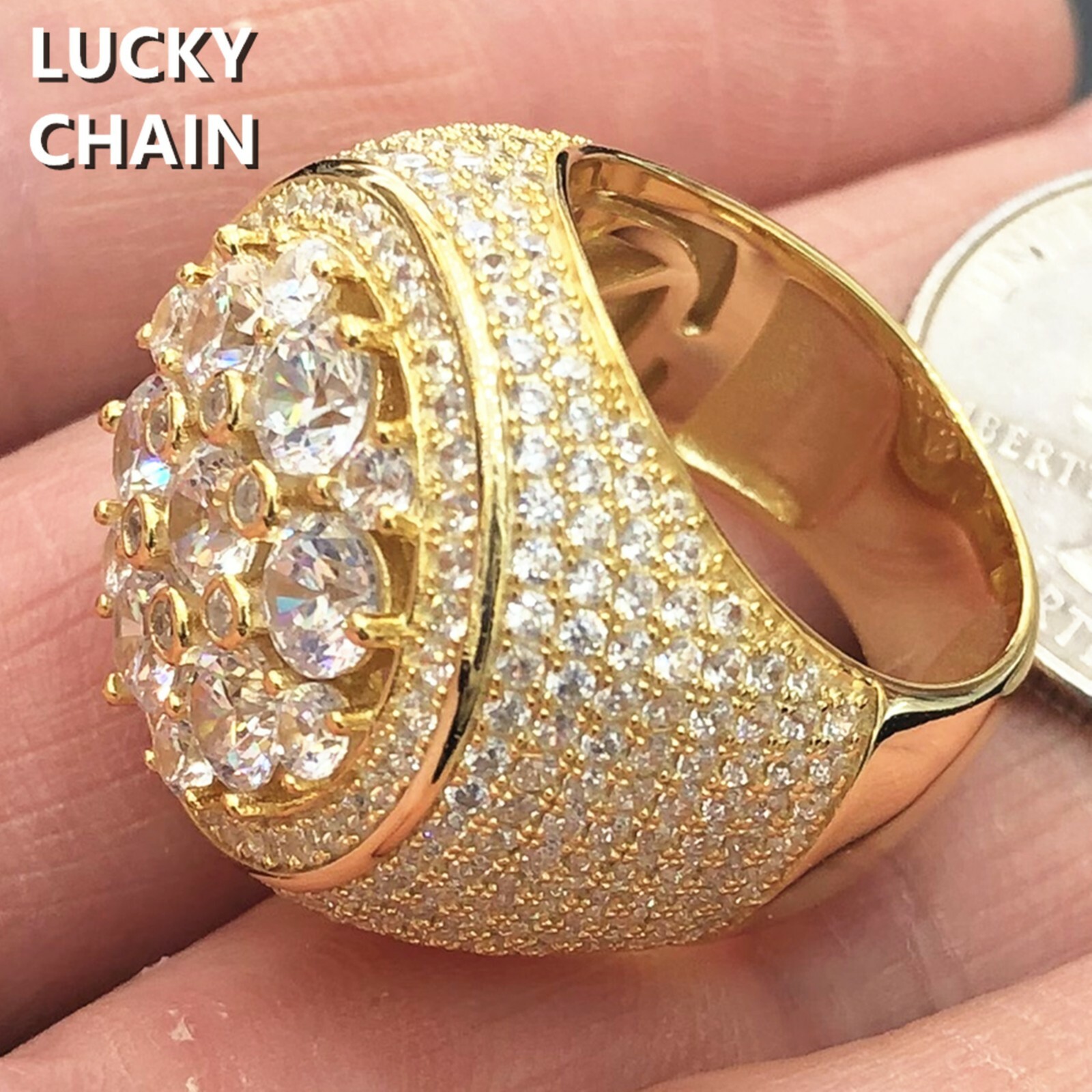 925 STERLING SILVER BLING OUT GOLD RING 14g IB8 | eBay