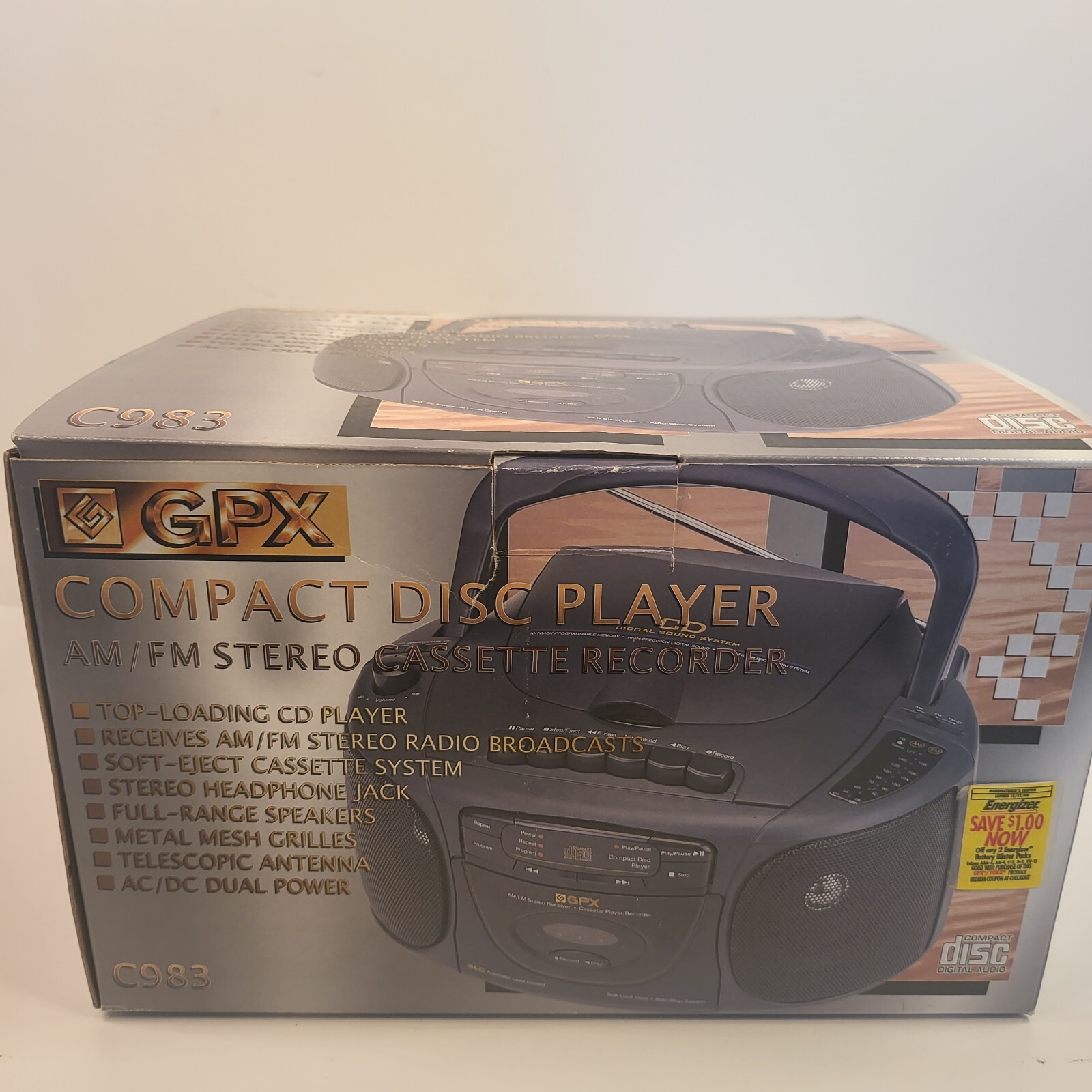 GPX PORTABLE BOOMBOX AM/FM RADIO COMPACT DISC PLAYER CASSETTE RECORDER NEW NOS