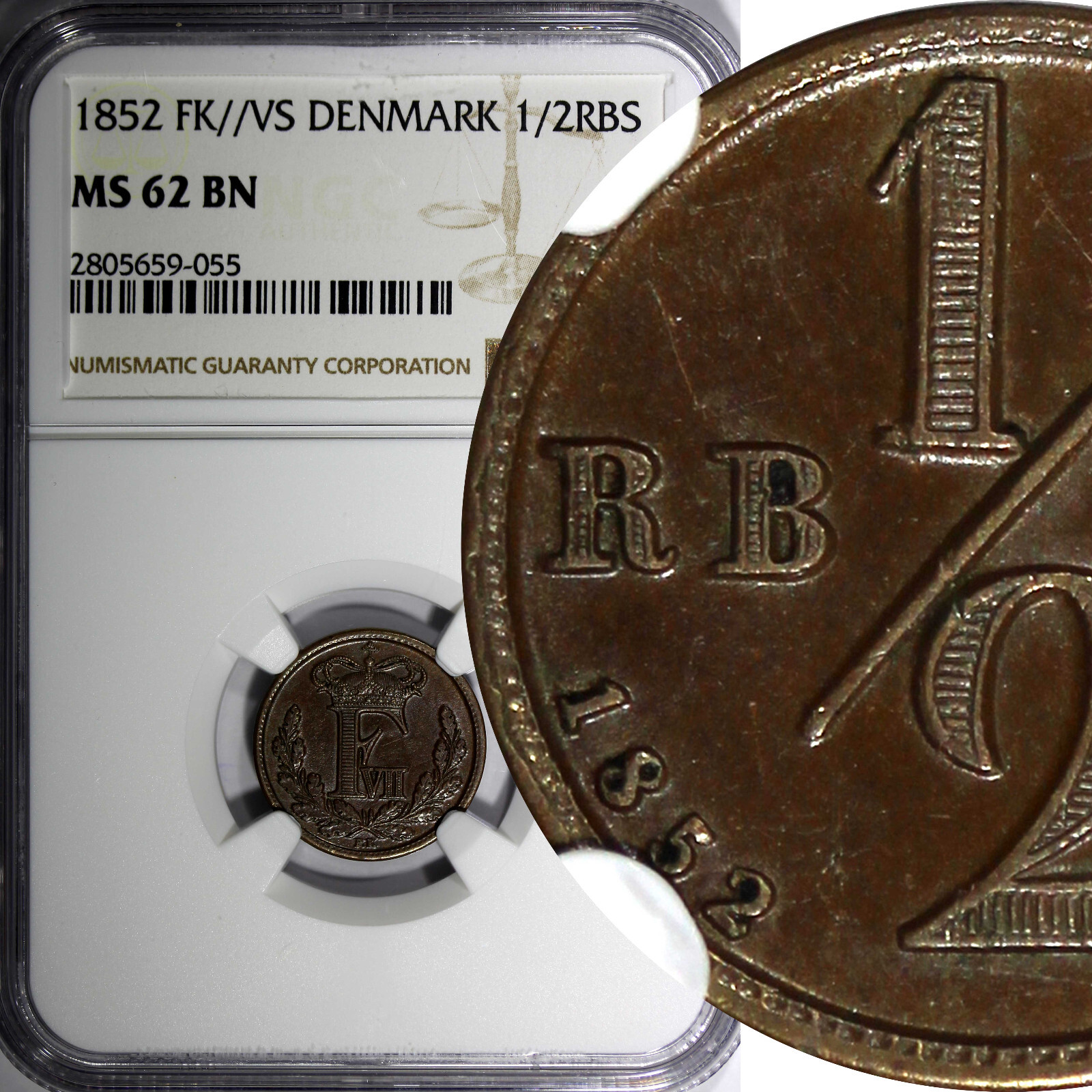 Denmark Frederik VII 1852 FK VS 1/2 Rigsbankskilling NGC