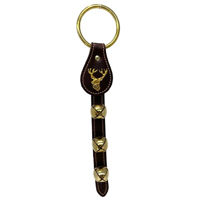 Deer Head Charm Dark Brown Leather Sleigh Bell Door Hanger Made is USA