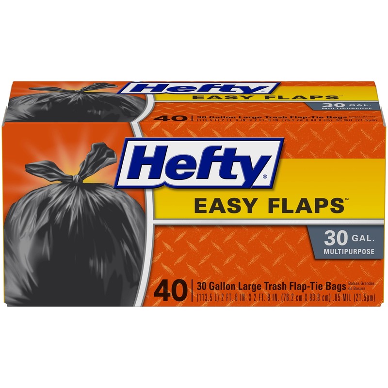 Easy Flaps Multipurpose Large Trash Bags, 30 Gallon, 40 Count