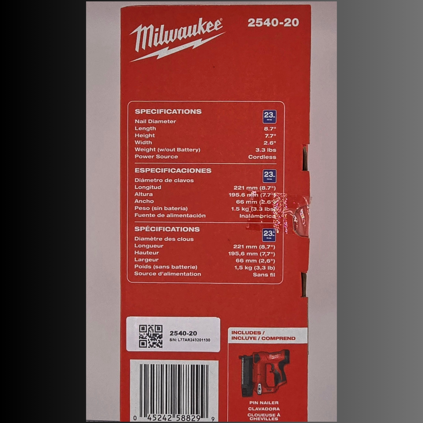 Milwaukee M12 2540-20 23 Gauge Compact Cordless Pin Nailer 12V -Tool Only SEALED