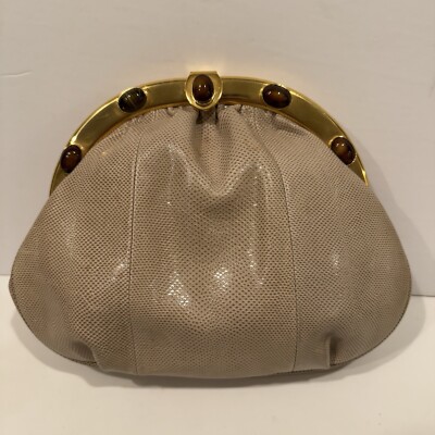 Susan Gail Genuine Snake Made In Spain Purse Cream Beige Gold Closure Gorgeous 