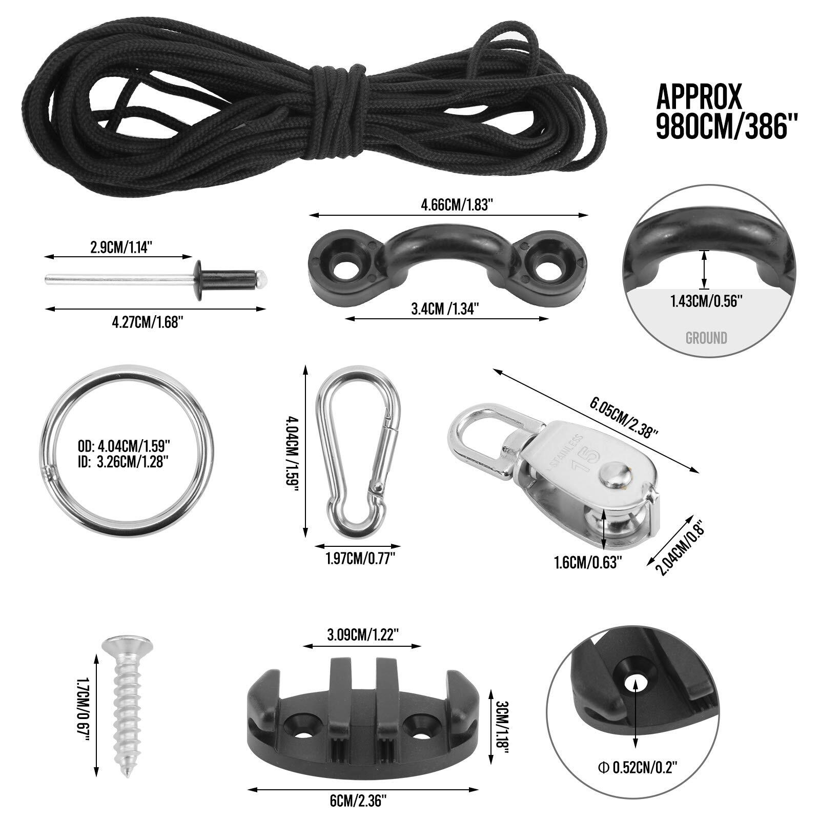 Marine Kayak Canoe Anchor Trolley Kit w/Trolley Line Rope Zig Zag Cleat Pulley