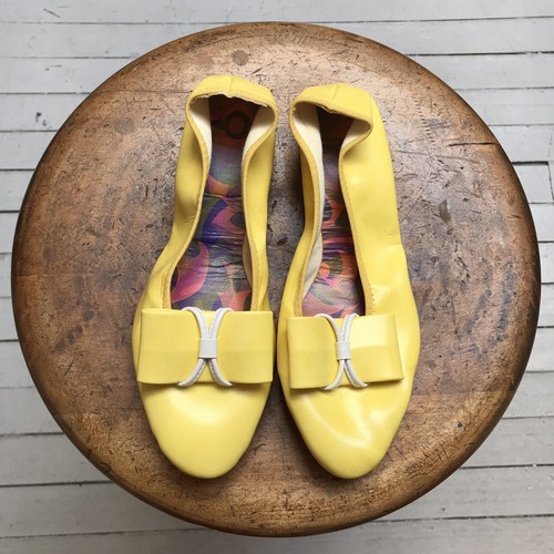 VTG 60s Feather Mocs Slip On Ballet Flats Yellow USA Made