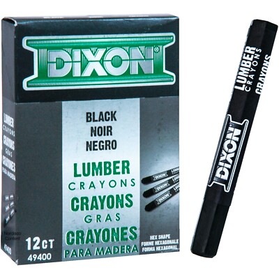 Dixon Lumber Crayons 49400 Black, Hex Shape, 4-1/2 x 1/2'', Box of 12