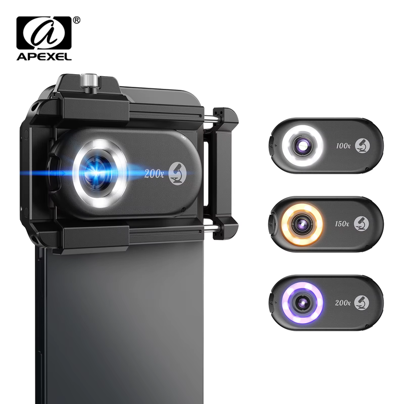 APEXEL New Upgrated 100X-200X Microscope Lens 3in 1Phone Camera Lens Kit Macro