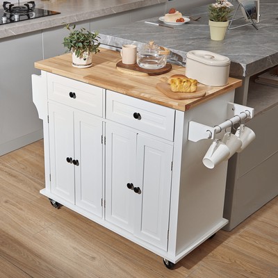VEVOR 35.4" Kitchen Trolley Island Rolling Storage Cabinet Cart w/ Drawer & Rack