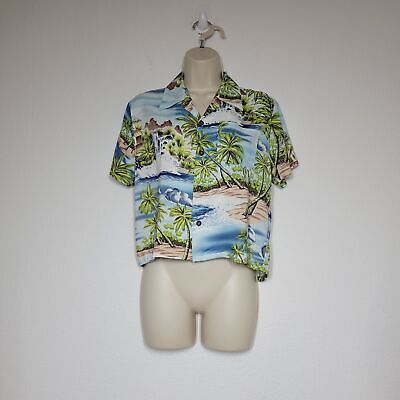 XS /S Womens Crop Hawaiian Shirt Short Sleeve Beach Travel Pineapple Connection