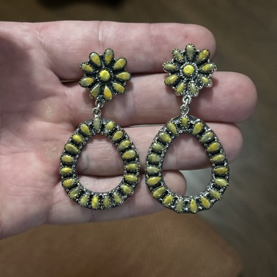 STERLING SILVER NATIVE AMERICAN SW 2 3/8  BUMBLEBEE PETIT CLUSTER EARRINGS .925