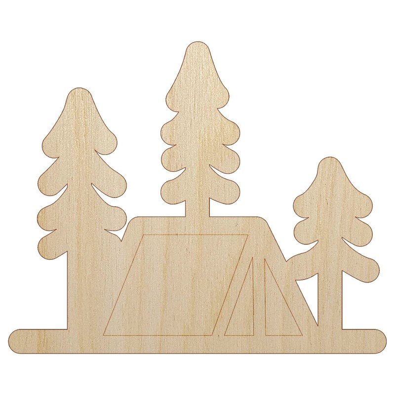 Simple Tent Camping in Woods Unfinished Wood Shape Piece Cutout