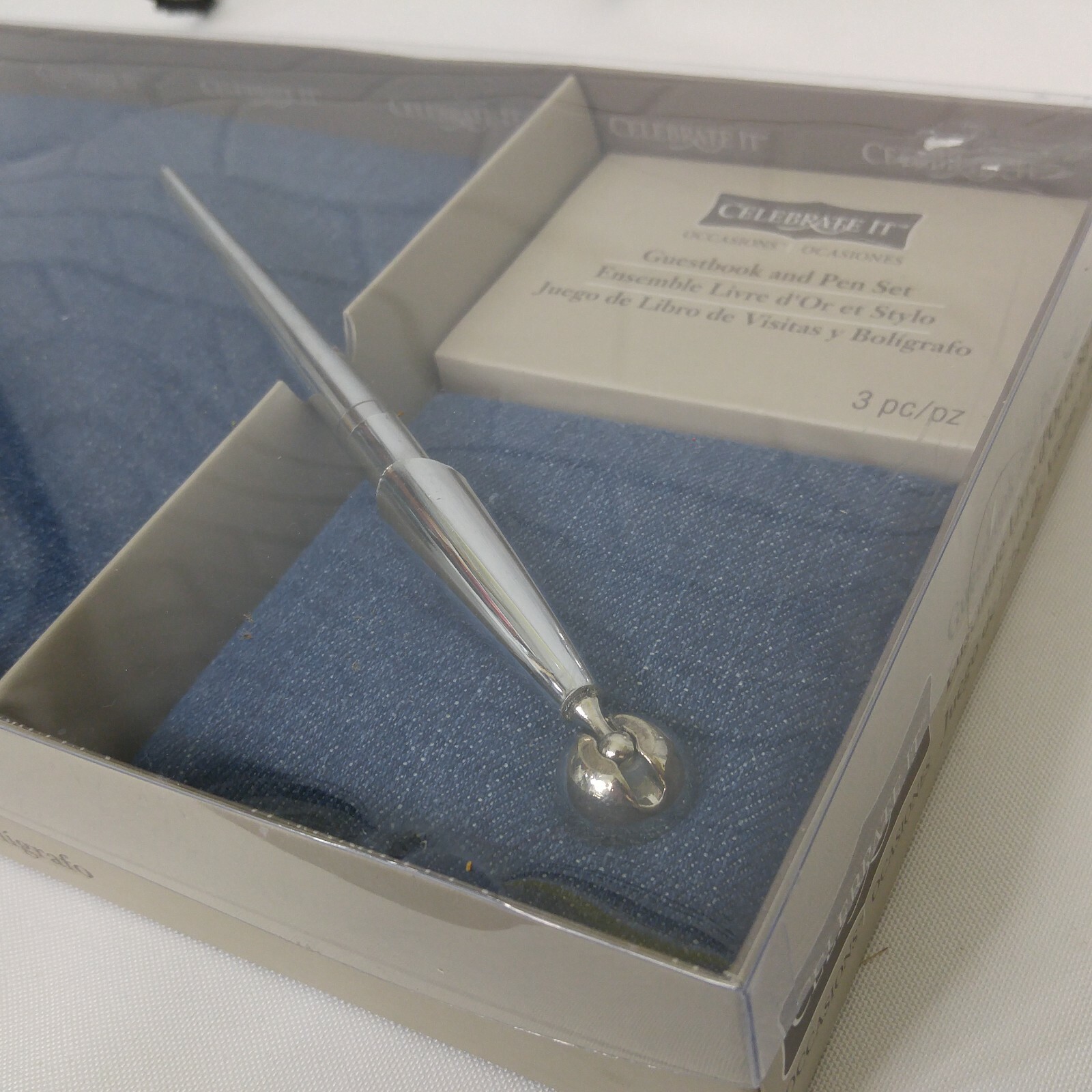 Blue Jean Denim Lace Wedding Guest Book Pen Cake Server Knife Set Country Farm