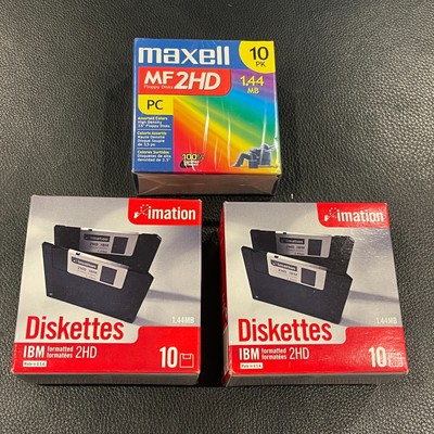 3 BOXES 2HD 1.44MB * 30 total floppy disks * Maxell / 2 Imation * new sealed vtg