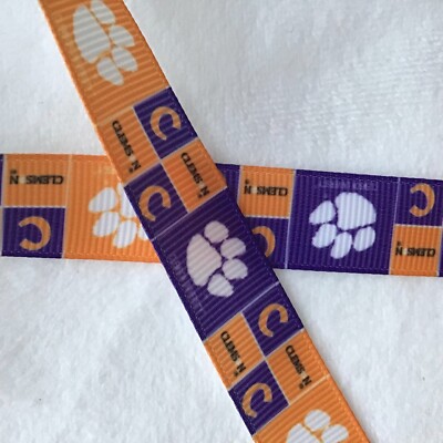 Clemson paw inspired grosgrain ribbon by the yard 5/8'' 7/8'' orange purple
