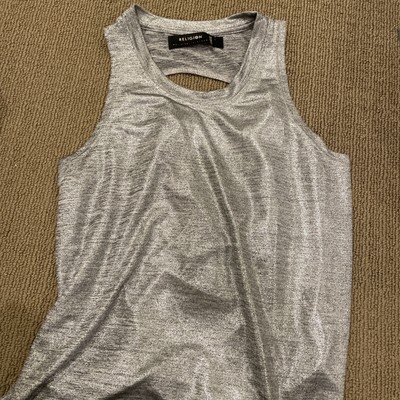 Religion We Live In Silver Round Neck Open Slit Back Top XS