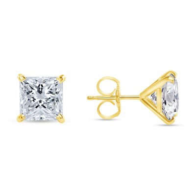 Pre-owned Shine Brite With A Diamond 5 Ct Princess Cut Earrings Studs Real Solid 14k Yellow Gold Push Back Martini In White/colorless