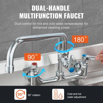 VEVOR 44"Commercial Faucet with Pre-Rinse Sprayer Wall Mount Kitchen Sink Faucet