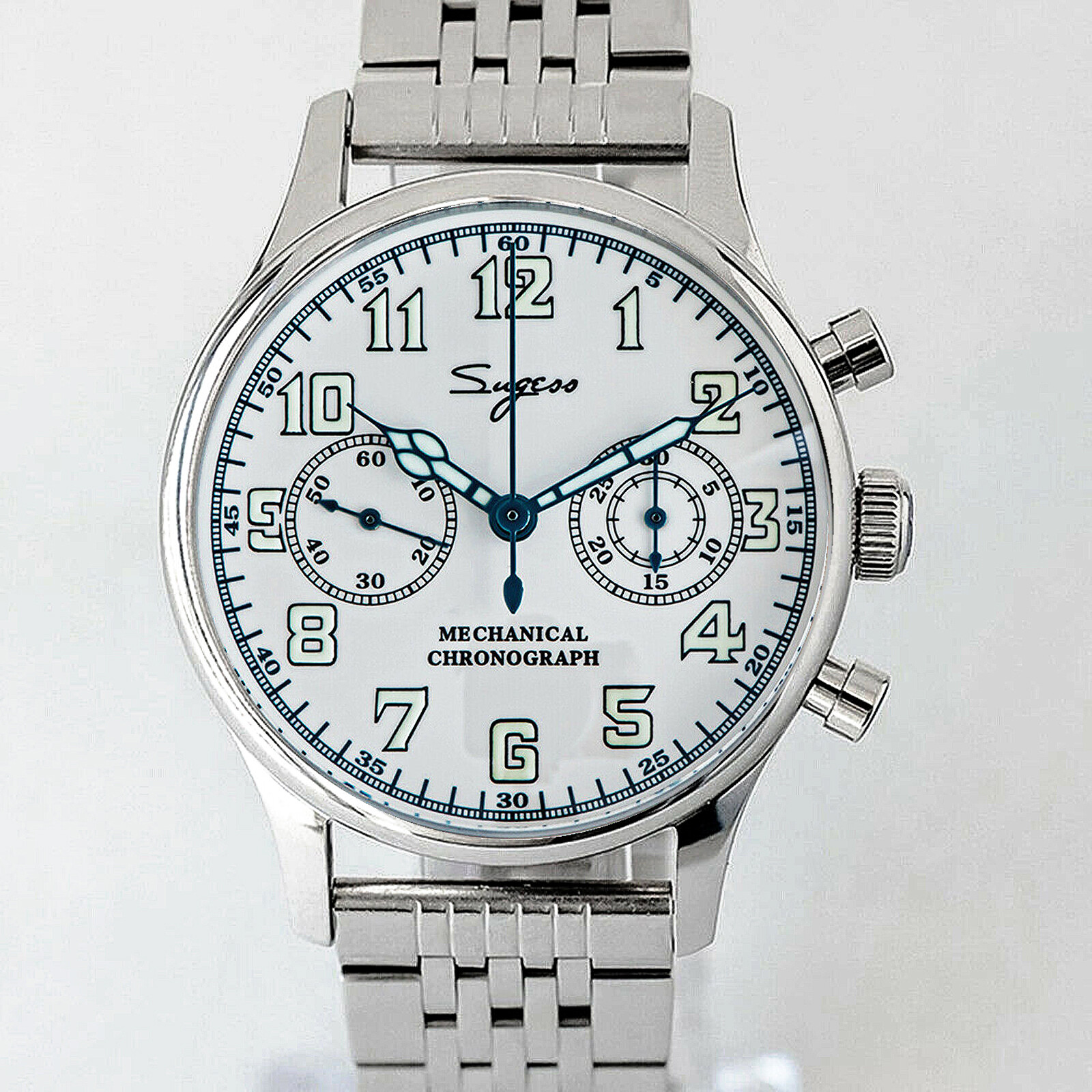 Pre-owned Sugess Chrono Walker Enamel Dial Chrono Mechanical Watch Seagull 1963 Suchp004s