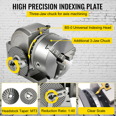Indexing Dividing Head BS-1 6" 3 Jaw Chuck & Tailstock for CNC Milling Machine