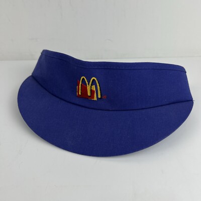 Vintage McDonald's 1990's Logo Uniform USA Blue Strapback Visor Hat Cap Crest