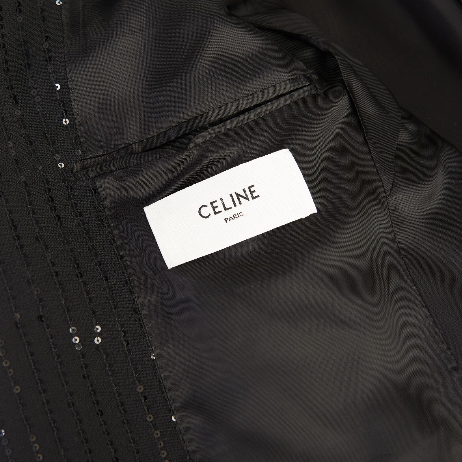 Pre-owned Celine 4350$ Black Blazer Jacket - Striped Sequin Embroidery, Wool Gabardine