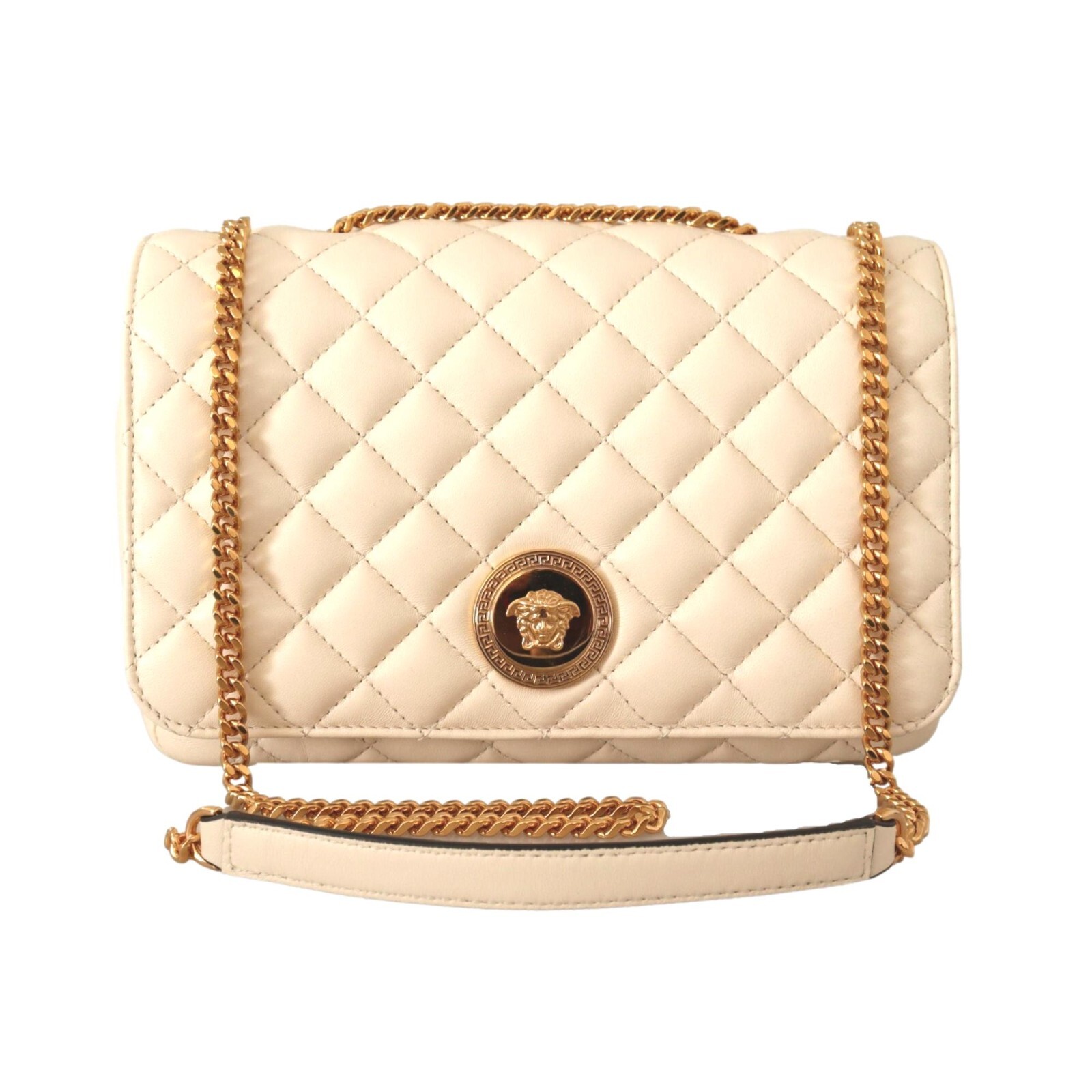 Versace La Medusa Beige Quilted Lamb Leather Large Shoulder