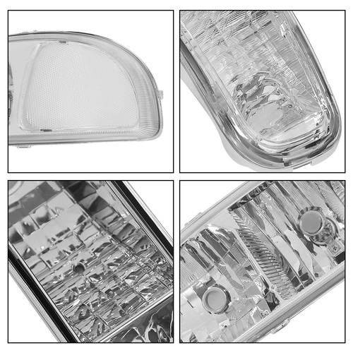 For GMC Sierra 1500 2500 99-07 Chrome Headlights+Bumper Clear Reflector Lamps