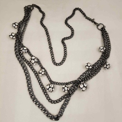 Premiere designs hematite all decked out necklace layered Rhinestone balls new