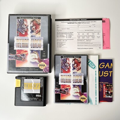Technoclash (Sega Genesis, 1993) CIB Complete w/ Posters Manual Reg Card Tested