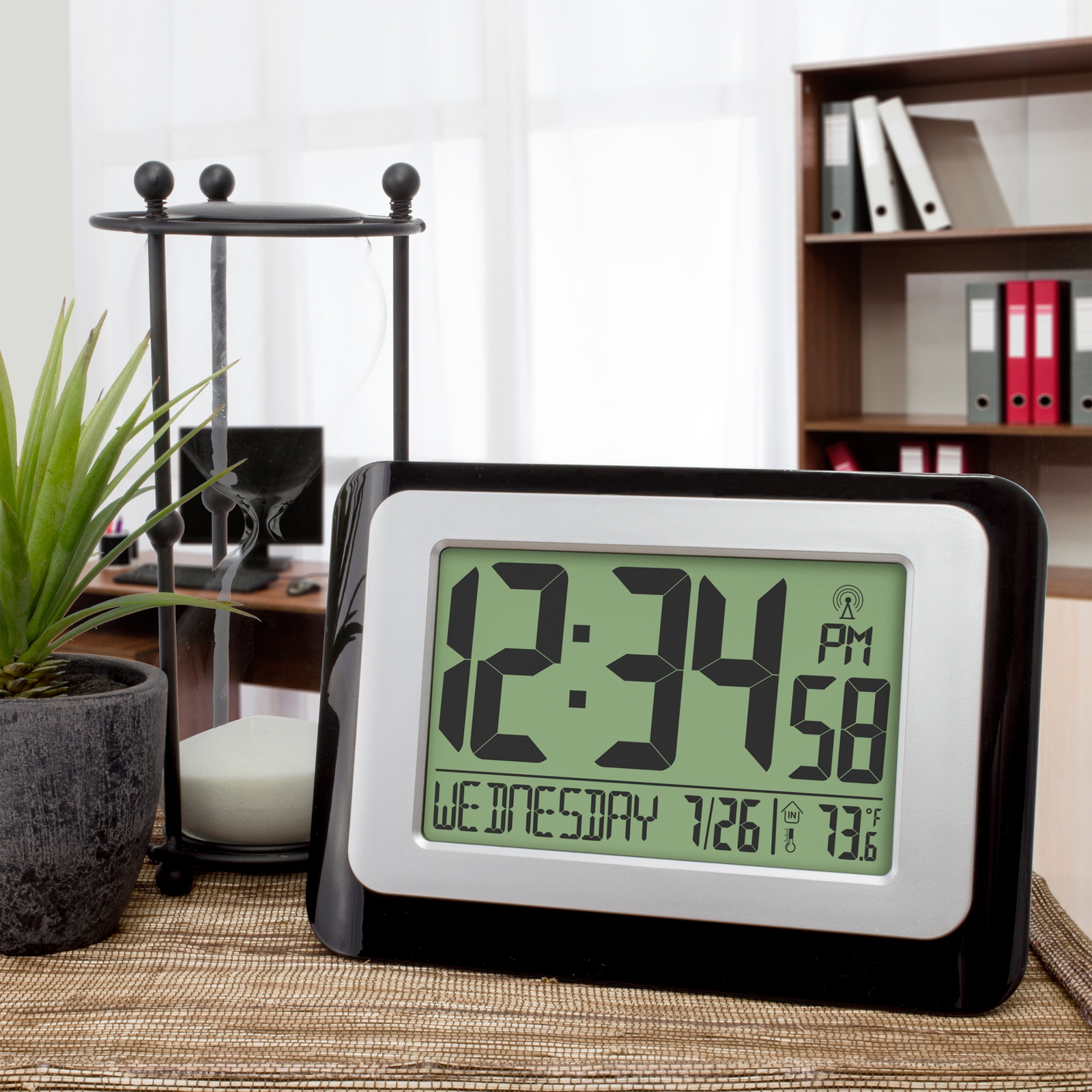 MainStays Black Atomic Digital Calendar Desk Alarm Clock with Temperature,W88631