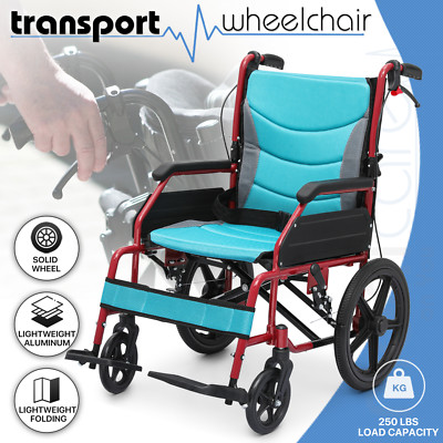 [FDA APPROVED]Folding Lightweight Transport Wheelchair w/Solid Wheels&Handbrakes