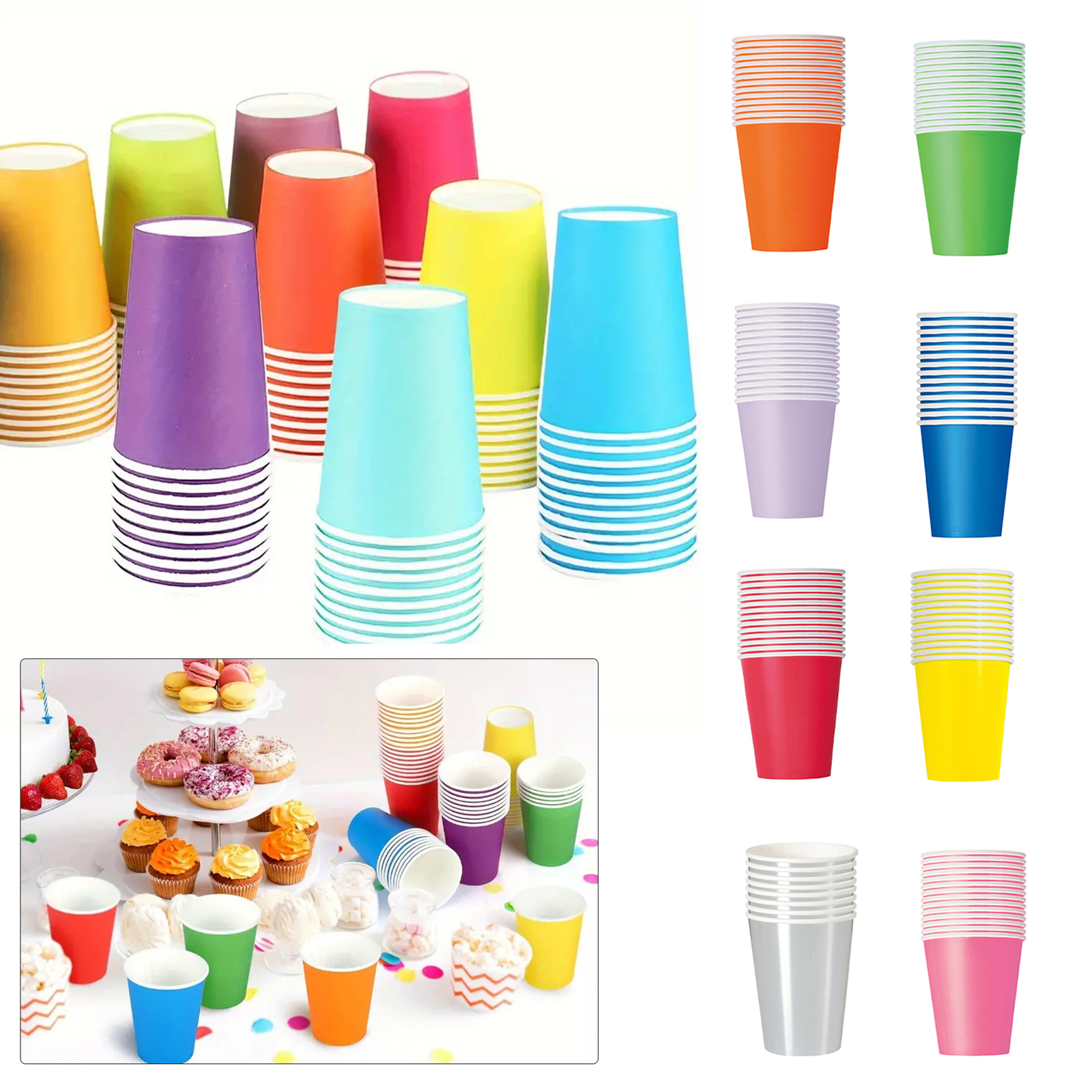 Solid Colours Disposable Party Cups 9oz for Wedding Birthday Tableware Catering