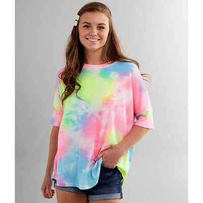 Cherish Tie Dye Boxy Dolman 70's Waffle Knit Oversized Top Women Sz Large