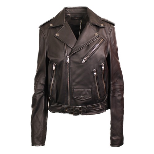 NWT Amiri PERFECTO WITH PAINT EMBROIDERY Black Leather
