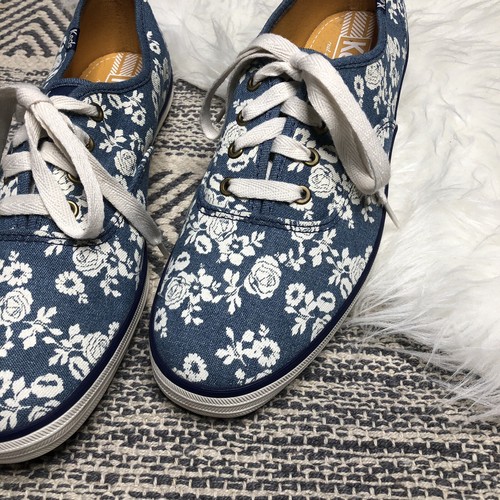 Keds Blue And White Floral Chambray Lace Up Shoes