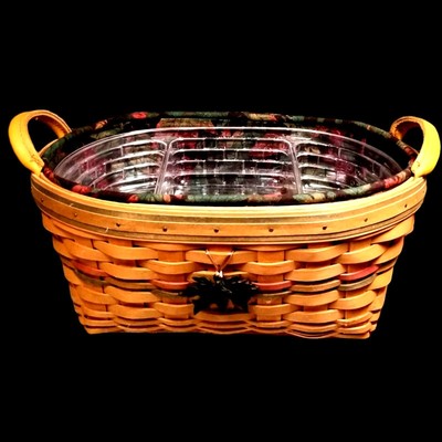 VTG Longaberger Large Autumn Reflection Basket Combo Fabric & 2 Protector Liners