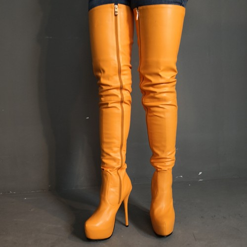 orange thigh high heels