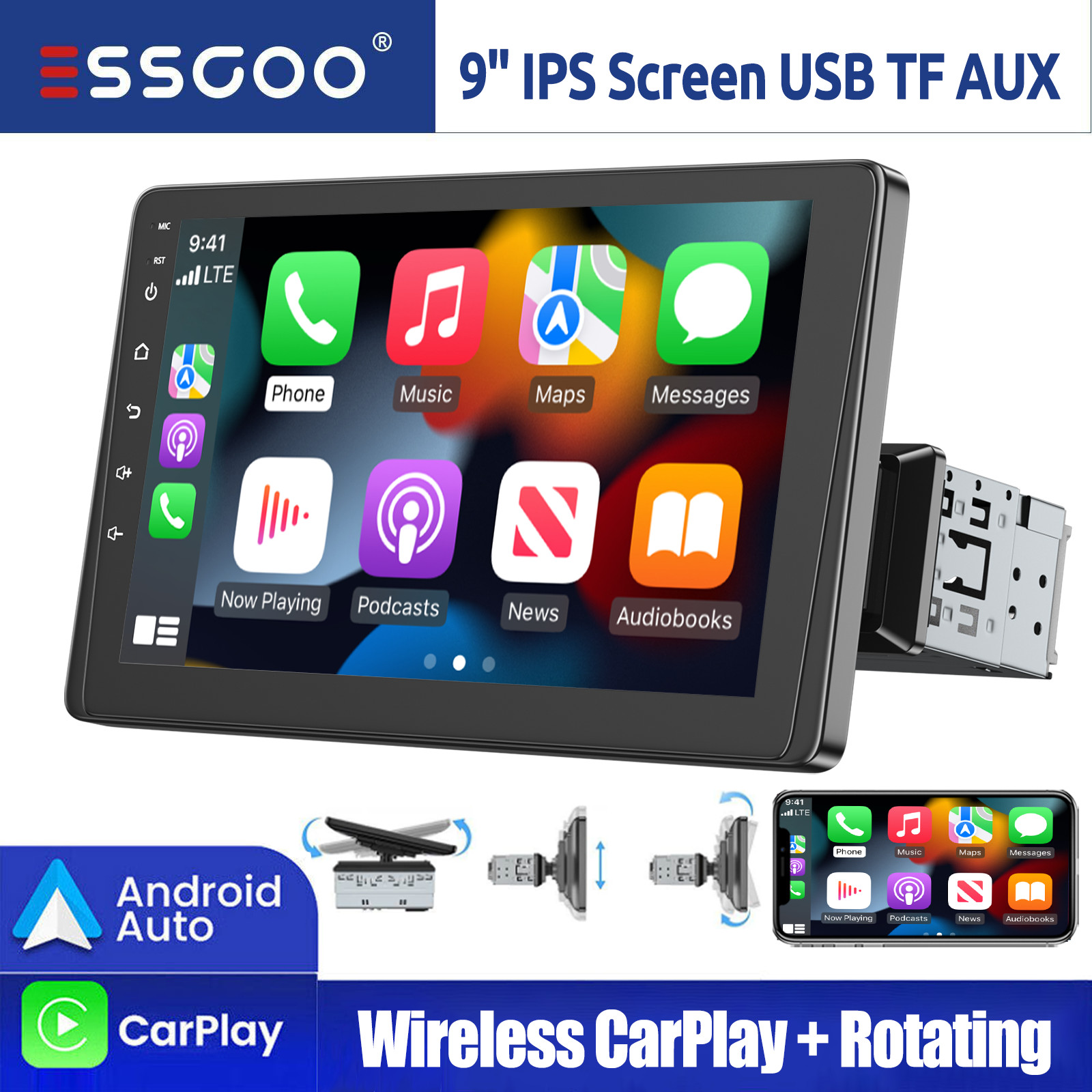 Wireless Apple CarPlay/Android Auto Touch Screen 9