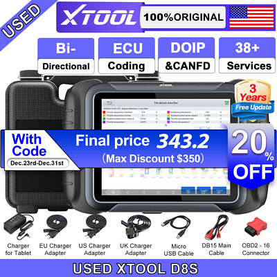 XTOOL Used D8S OBD2 Bidirectional All System Diagnostic Tool Topology CANFD/DOIP