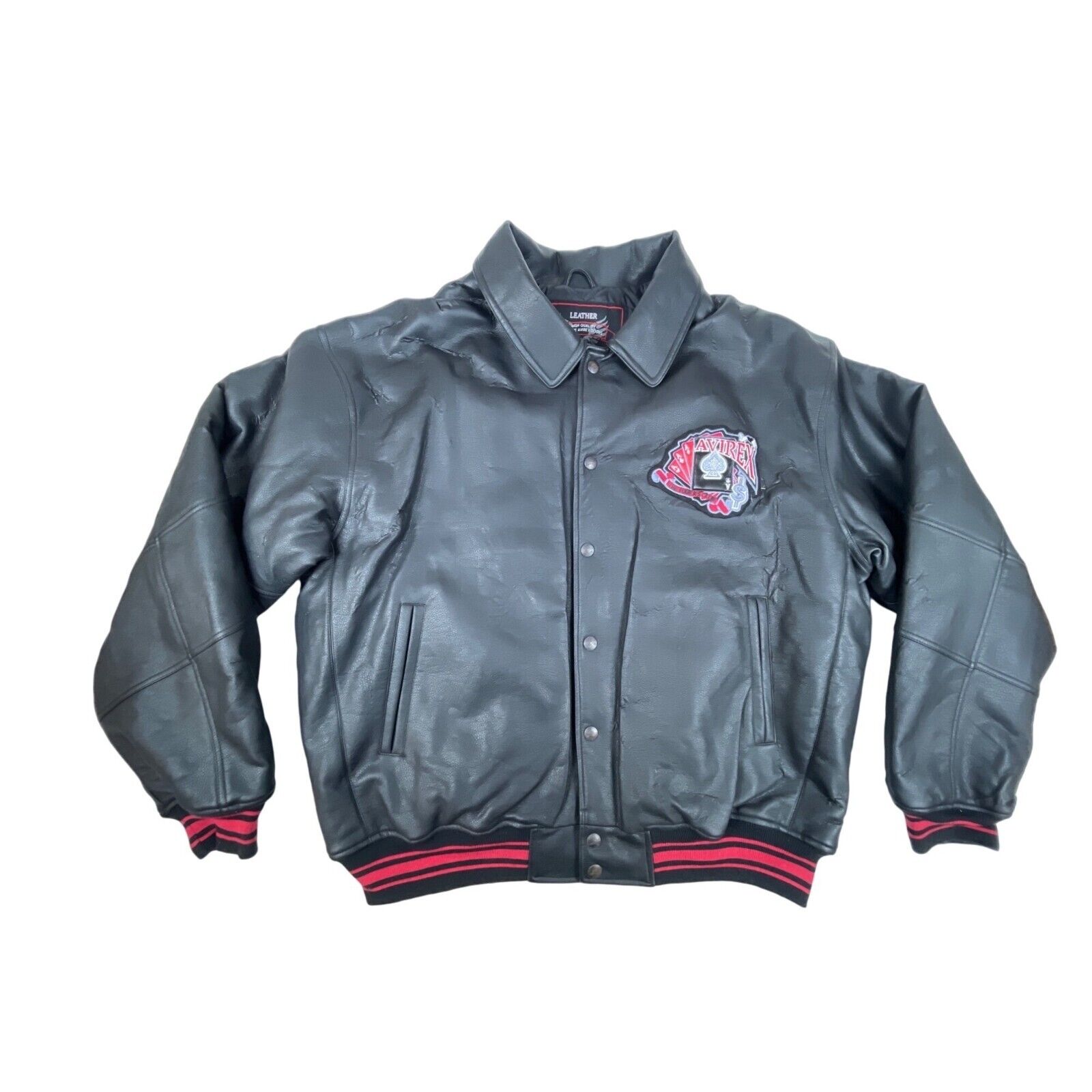 Vintage 90s Avirex King Casino Black Leather Bomber Jacket Vintage 90s Avirex King Casino Black Leather Bomber Jacket