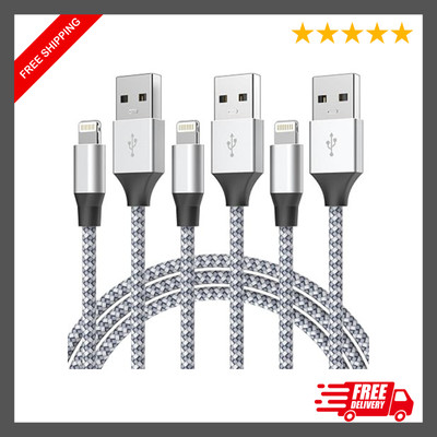 Durable Iphone Charger Cord 6FT 3Pack [Apple Mfi Certified] Lightning Cable Nylo