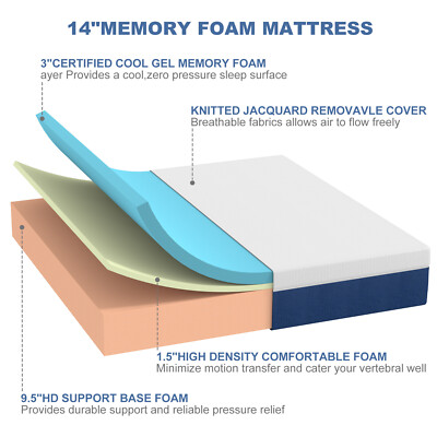 6''8''10''12''14'' Twin Full Queen Memory Foam Mattress,Breathable for Sleep Mattress