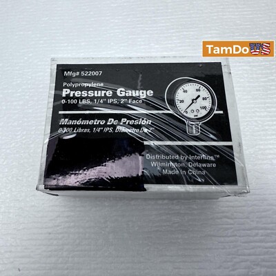 Polypropylene Pressure Gauge 0-100 LBS, 1/4'' IPS, 2'' Face #522007