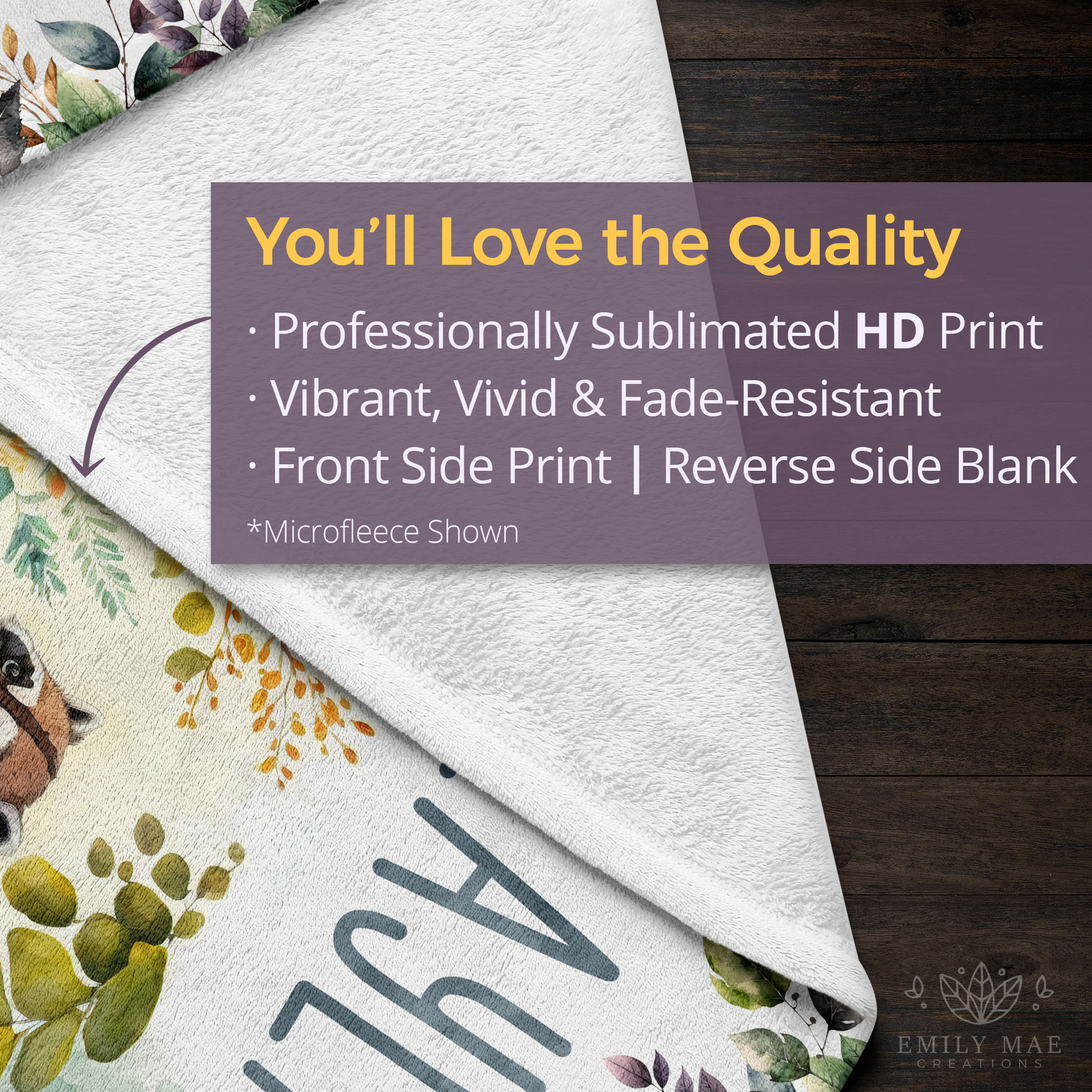 Racoon Blanket - Personalized Woodland Forest Fleece Throw Custom Kids Baby Gift