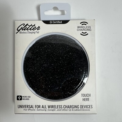 Powertek Wireless Charging Pad Qi Certified Ultra Slim Black Glitter