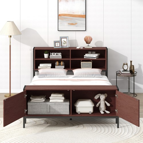 Metal With Storage Cabinet Shelves Headboard Black