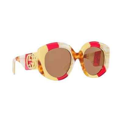 Pre-owned Gucci Sunglasses Gg1308s 003 Havana Red Ivory Gold Brown Lens Women Authentic In Ivory Red Havana