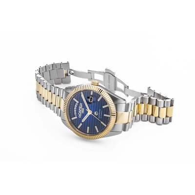 Pre-owned Roamer 981666 47 45 50 Daydate Ii Automatic Two Tone Bracelet Wristwatch In Gold/silver/blue