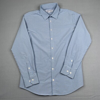 Mizzen+Main Shirt Medium Blue Check Trim Performance Button Up Long Sleeve Men