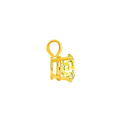 Pre-owned Shine Brite With A Diamond 2 Ct Round Cut Canary Solid Real 14k Yellow Gold Solitaire Pendant 18" Necklace
